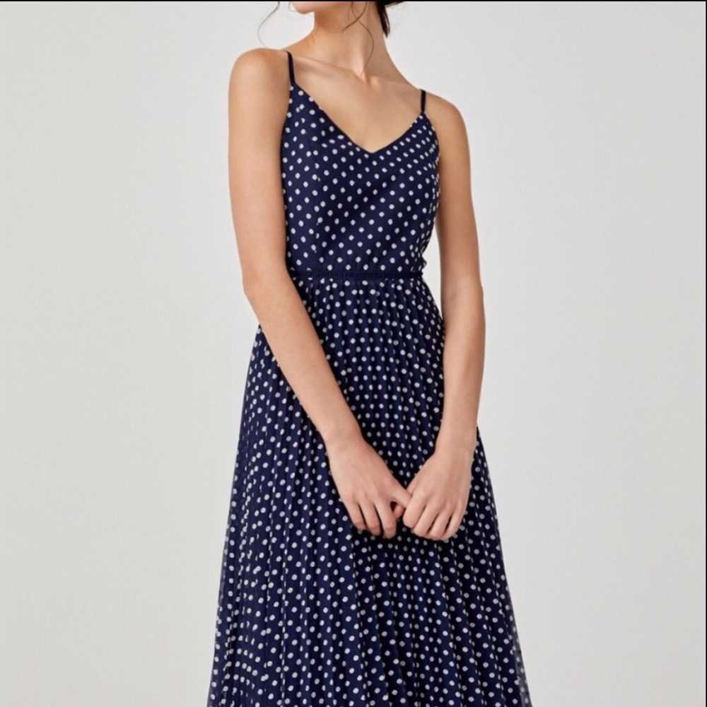 CDC Caren Desiree Black Fit & Flare, Spaghetti Strap Polka Dot Midi Dress, SZ 06